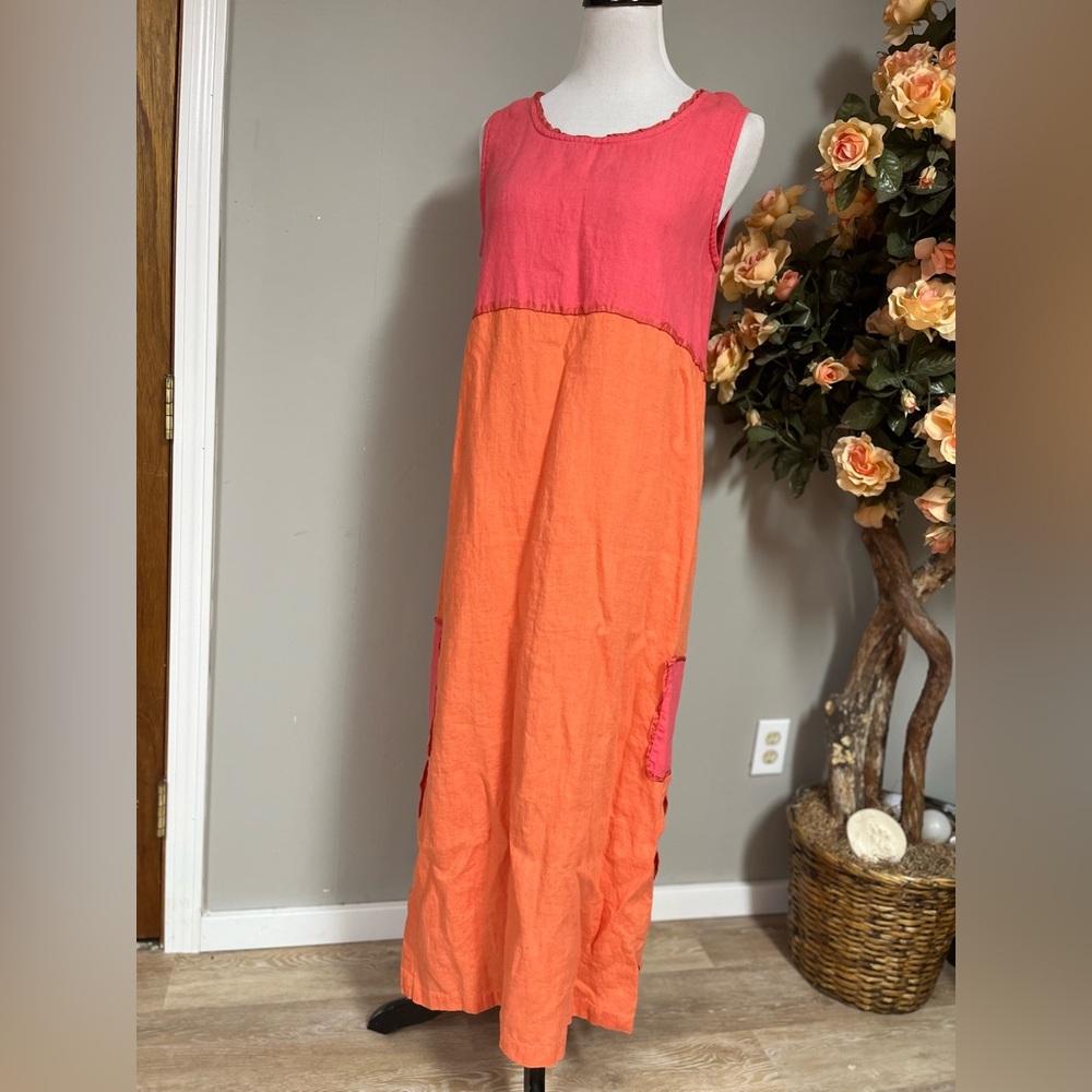 Pink and Orange Scoop Neck Sundress